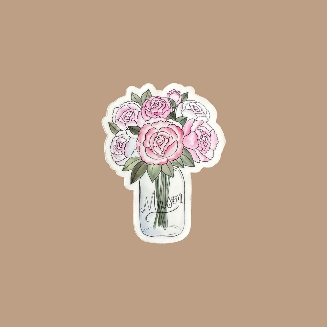 Mason Jar Peonies Sticker